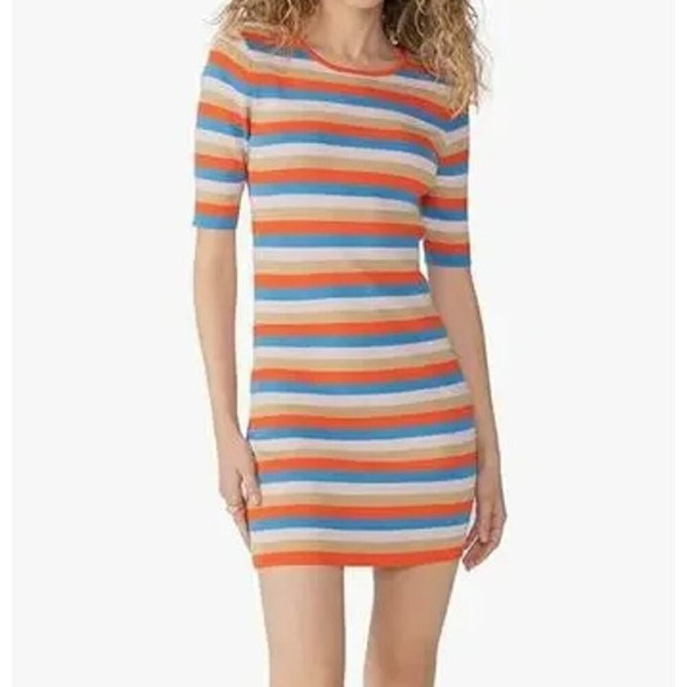 Sanctuary Act Natural Ribbed Knit Dress Orange/Blue/Beige Sz. L